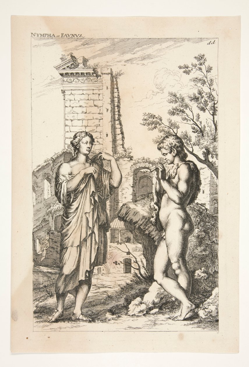 Diane de Gabies og en faun, fra beundrede gamle skulpturer av Joachim von Sandrart