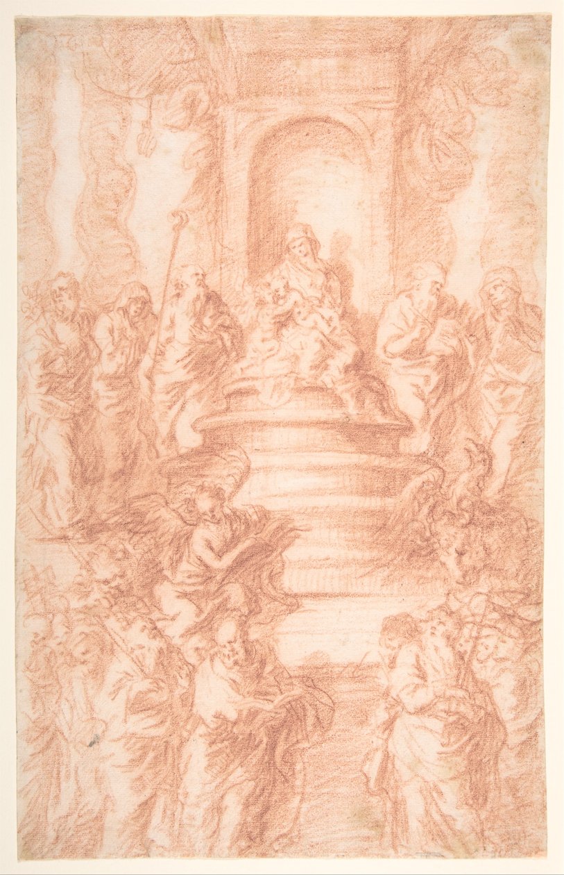 Die Heilige Sippe (Madonna mit Kind und St. Johannes) mit Propheten und Symbolen der vier Evangelisten av Joachim von Sandrart