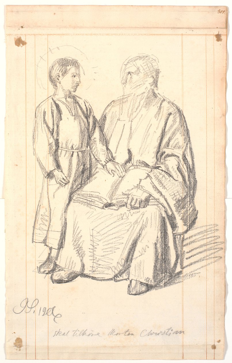 Figurstudie av sittende gammel mann og stående gutt av Joakim Frederik Skovgaard