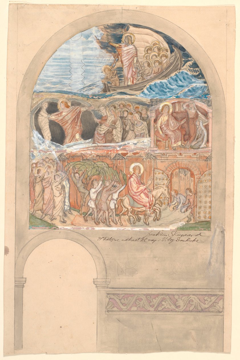 Ubrukt tidlig utkast til vestveggen i nordre korsarm av Viborg domkirke av Joakim Frederik Skovgaard