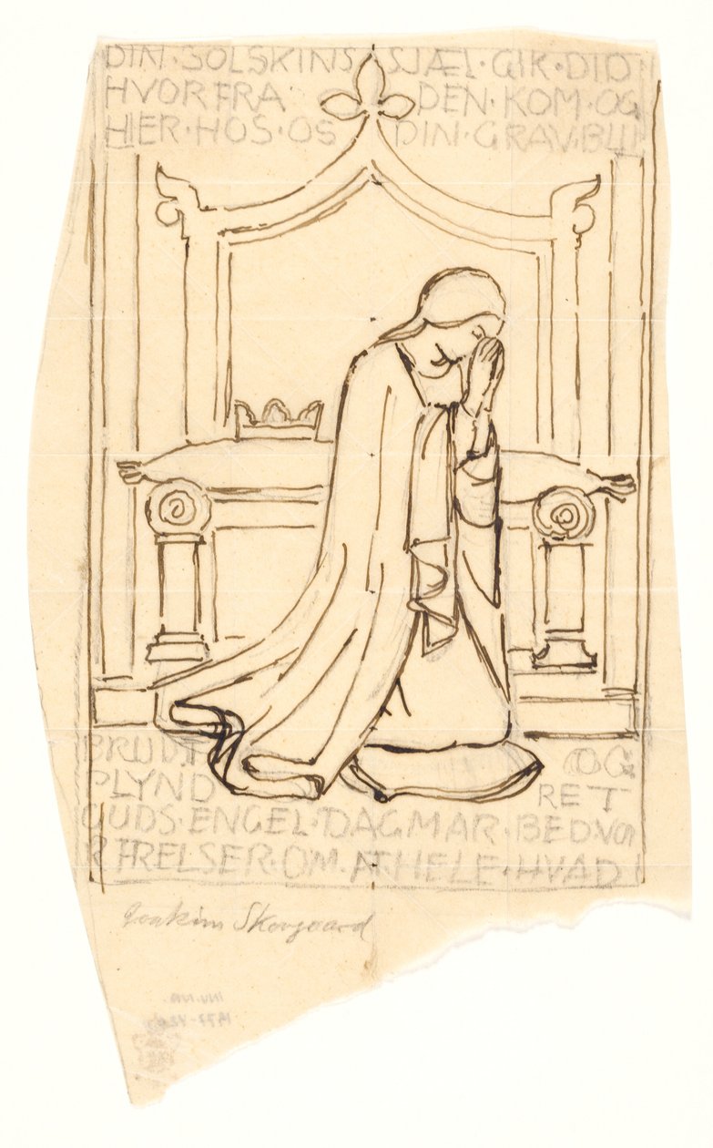 Skisse til dronning Dagmar-fresken i St. Bendts kirke i Ringsted av Joakim Frederik Skovgaard