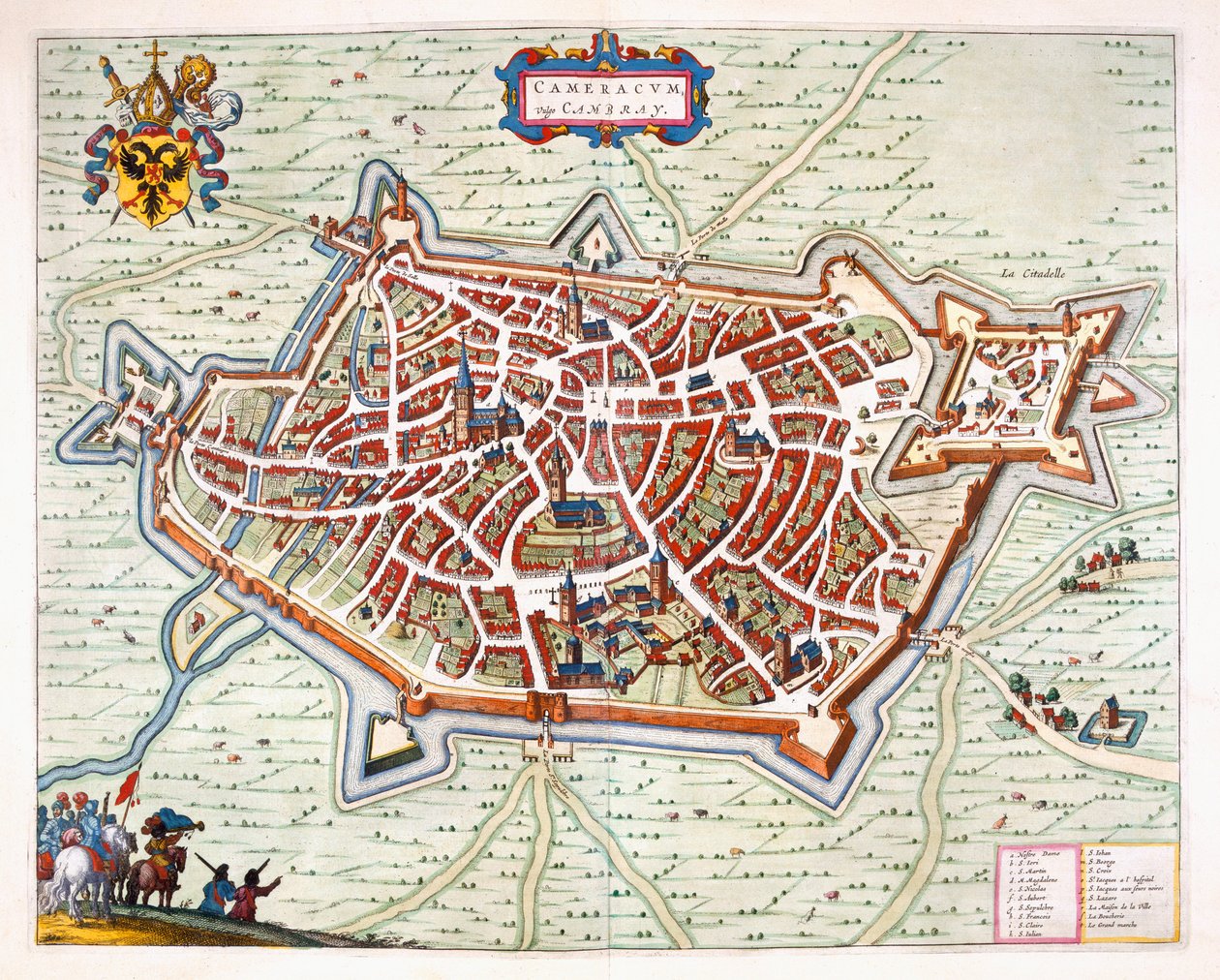 Cambrai, 1649 (håndfarget gravering) av Joan Blaeu