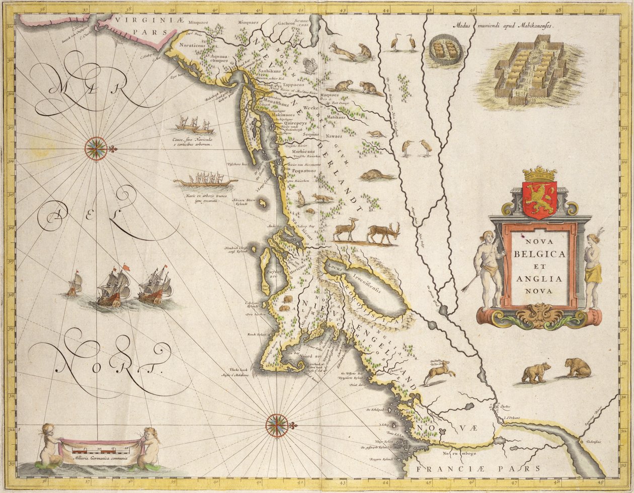 Kart over New Belgium og New England, pub. i Amsterdam ca. 1640 av Joan Blaeu