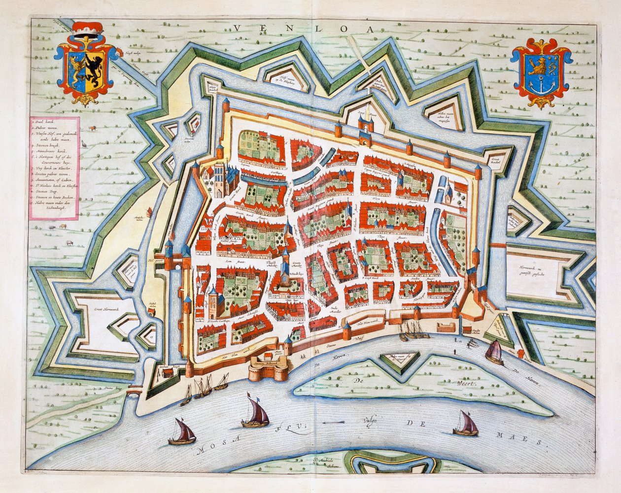 Venlo, 1649 (håndfarget gravering) av Joan Blaeu