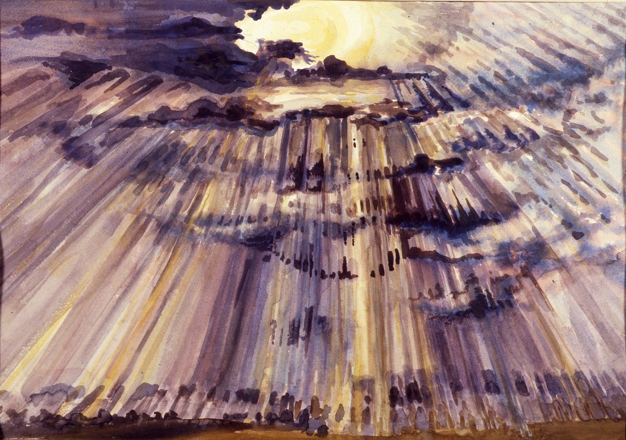 Stor himmel, solskinn gjennom regndråper, 2012 av Joan Thewsey