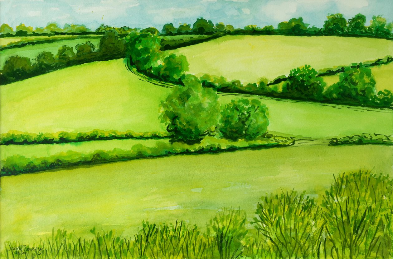 Sommerlandskap, 2010, akvarell av Joan Thewsey