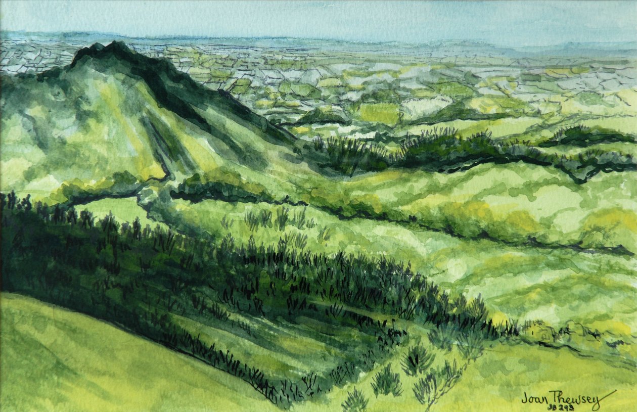 Utsikt fra Sue au Mai, Limousin Frankrike, 2010 vannfarge av Joan Thewsey