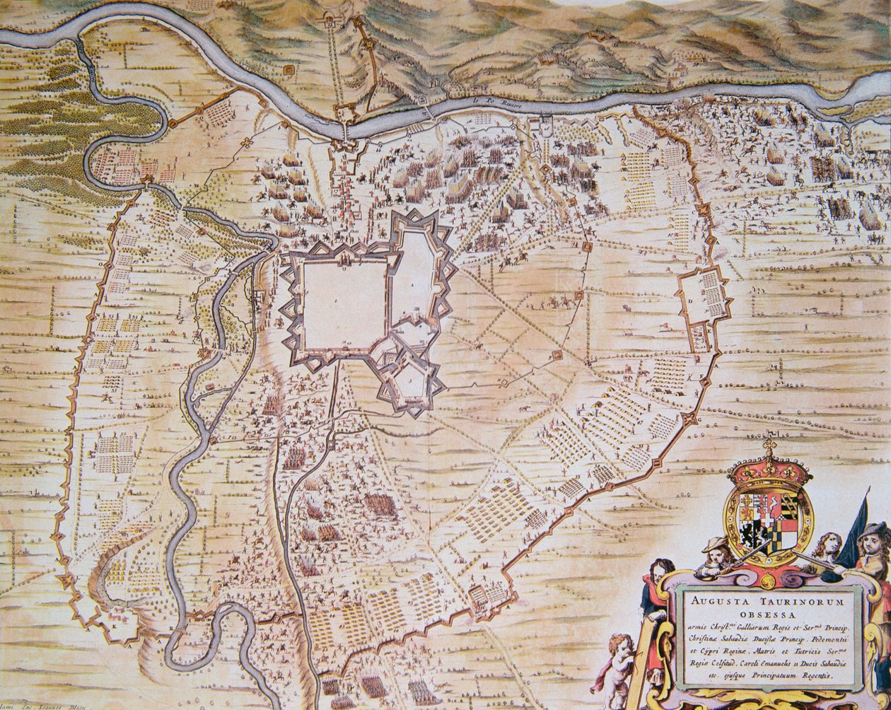Plan over citadellet i Torino under beleiringen av 1640 (farge litho) av Joan (after) Blaeu