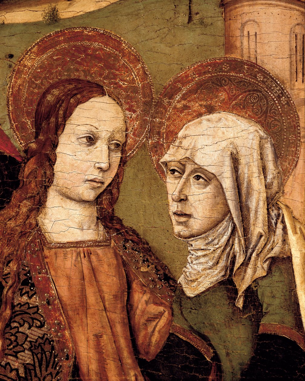 Altertavle av besøkelsen, The Virgin meets Elizabeth, detalj, ca. 1488-1516 (tempera på tre) av Joan Barcelo