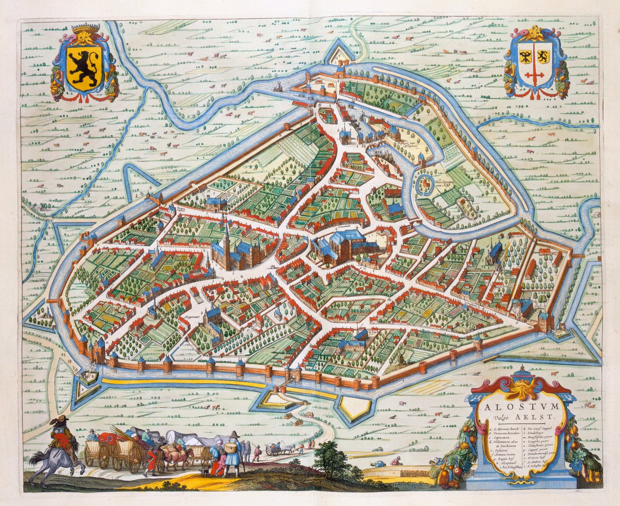 Aalst, 1649 (håndkolorert gravering) av Joan Blaeu