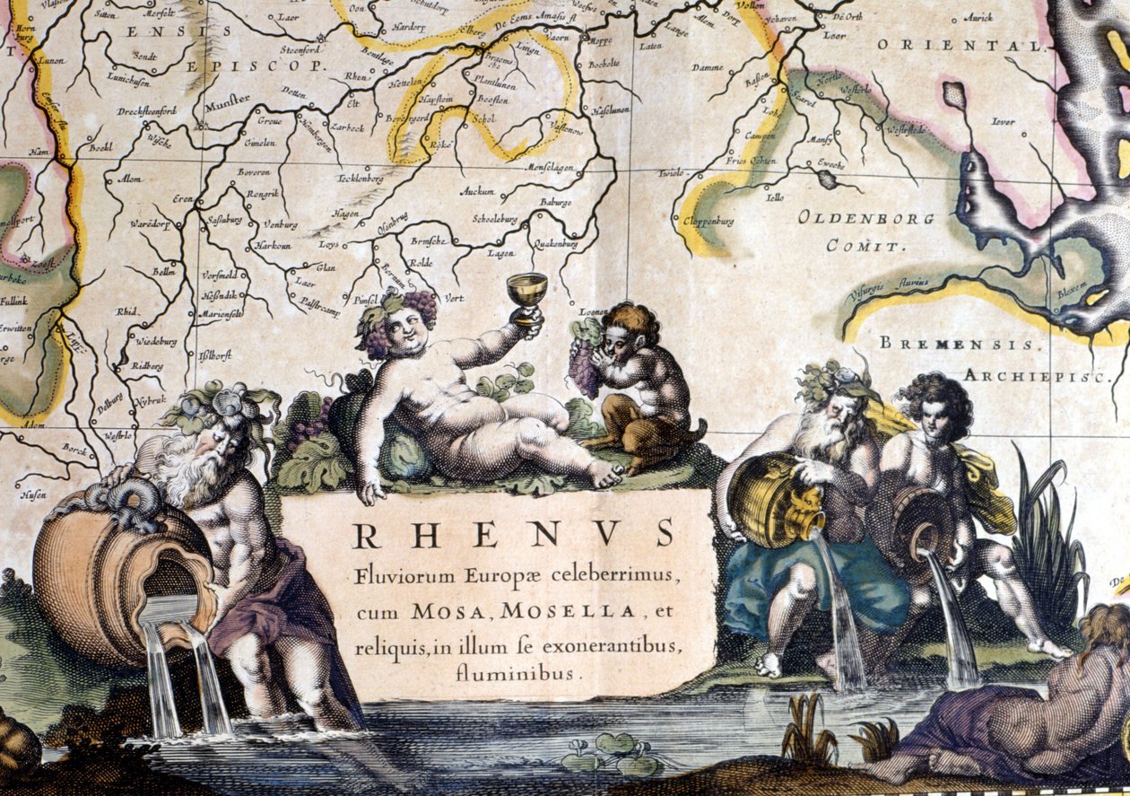 Allegori av Rhinen - i "Atlas Novus"" av Joan Blaeu