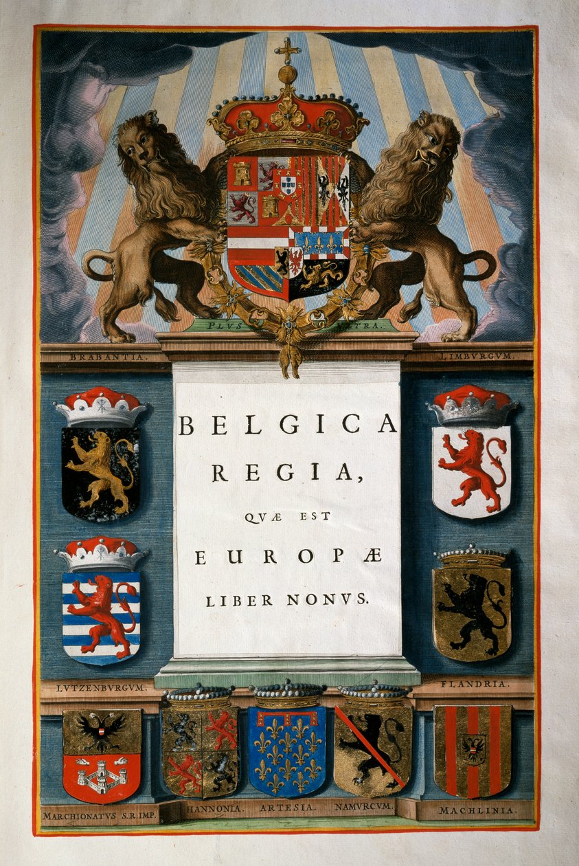 Belgica Regia quae est Europae (Belgia), bok IX, tittelside bind IV, Atlas maior, av Joan Blaeu (1596-1673), kobberstikk, 57,5x39 cm, Amsterdam av Joan Blaeu
