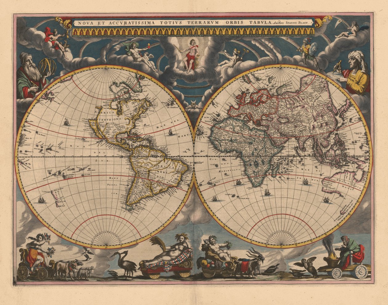 Dobbel halvkule kart over verden, 1662 av Joan Blaeu