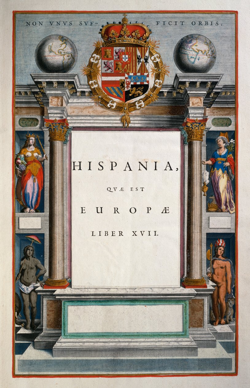 Hispania quae est Europae (Spania), Bok XVII, tittelside bind IX, Atlas Maior, av Joan Blaeu (1596-1673), kobberstikk, 57,5x39 cm, Amsterdam av Joan Blaeu