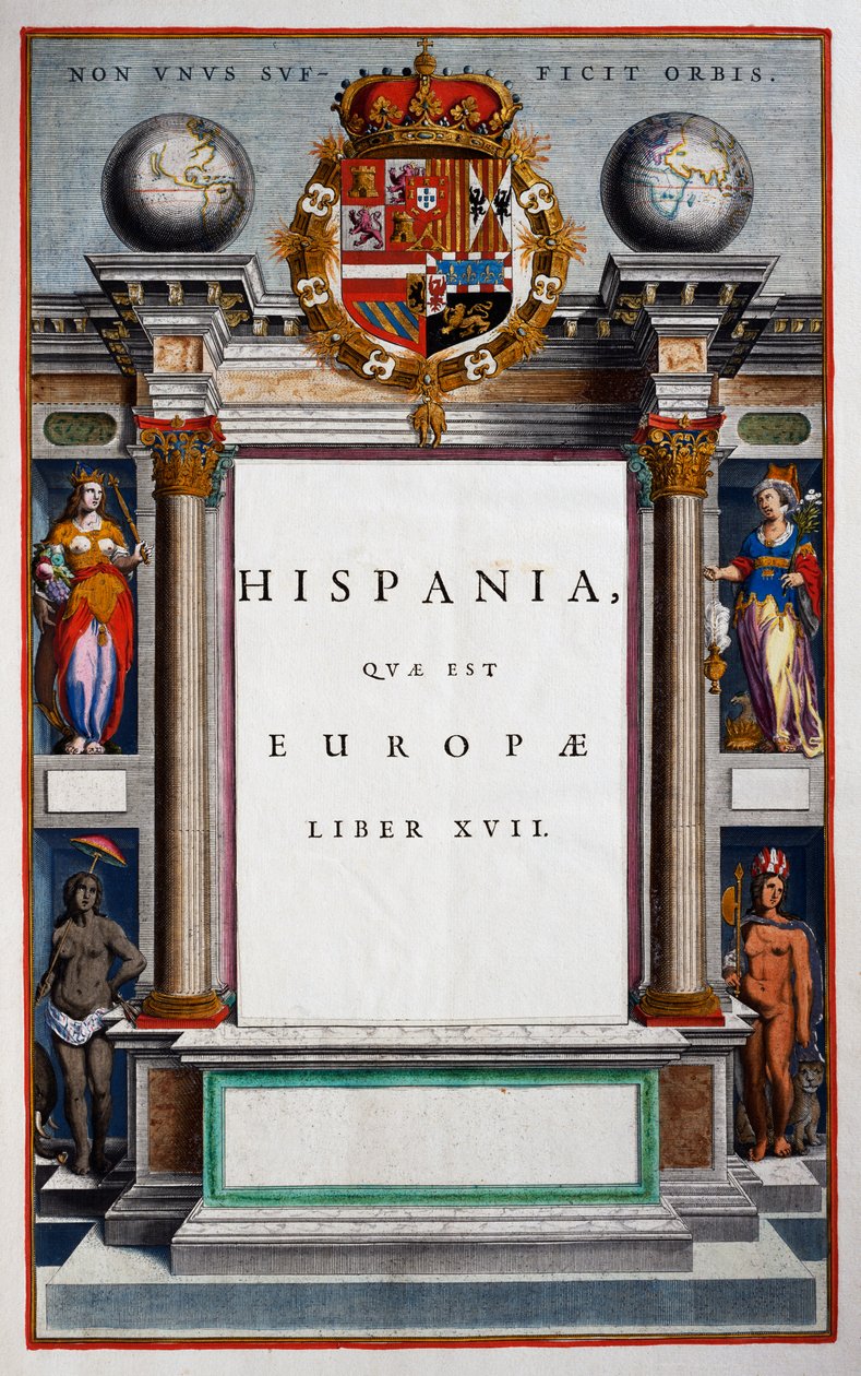 Hispania quae est Europae, bok XVII, tittelside til bind IX, fra Atlas Maior, atlas i 11 bind, av Joan Blaeu (1596-1673), kobberstikk, 57,5x39 cm, Amsterdam av Joan Blaeu