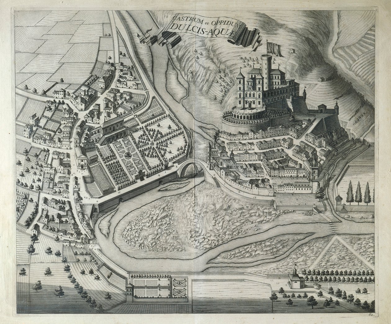 Italia, Dolceacqua, Landsbyen Dolceacqua (Imperia) fra Theatrum Regiae Celsitudinis Savoy av Joan Blaeu, Amsterdam av Joan Blaeu
