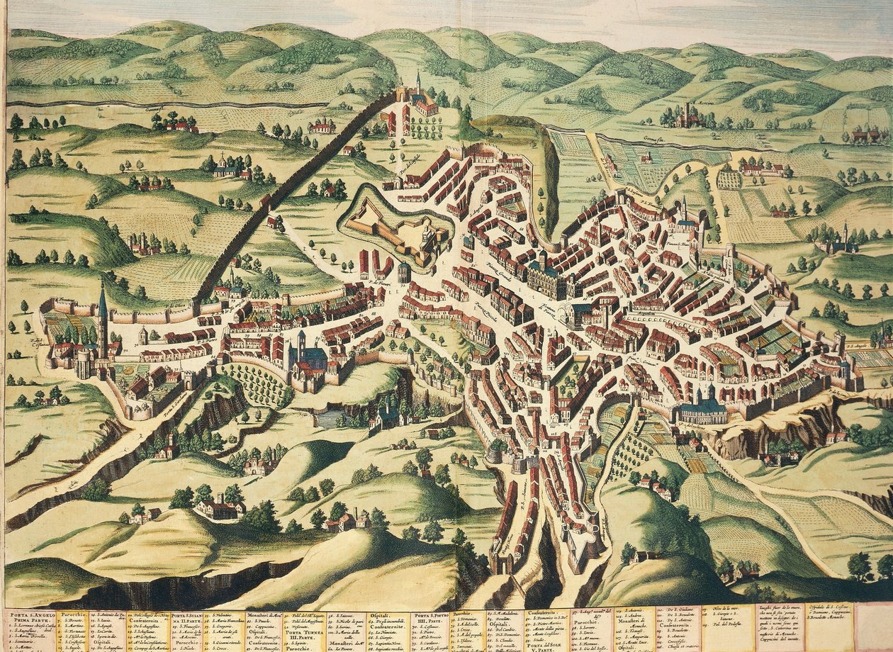 Italia, Perugia, Umbria, kart, gravering fra Theatrum Civitatum et Admirandorum Italiae av Joan Blaeu av Joan Blaeu