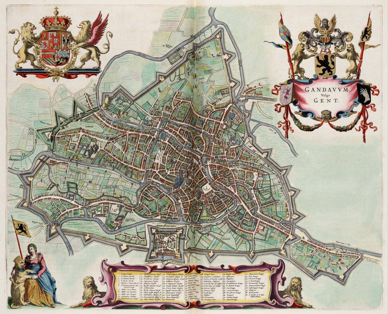 Kart over Gent, Belgia ; fra Atlas van Loon av Joan Blaeu