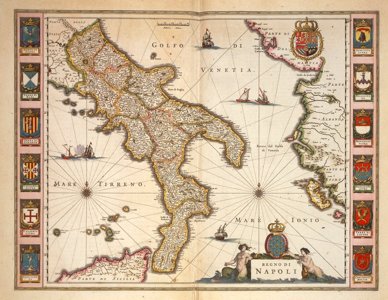 Kart over Calabria-regionen, av Joan Blaeu av Joan Blaeu