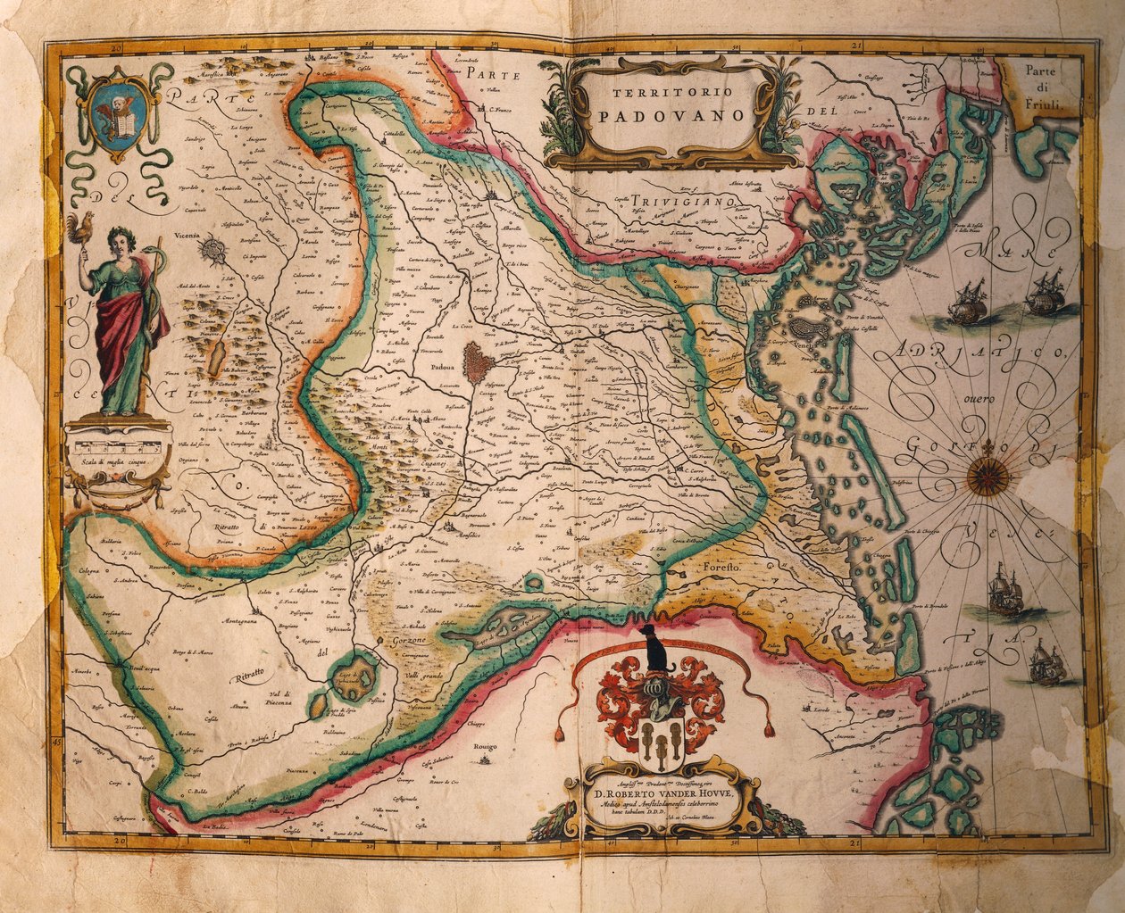 Kart over Paduan-domenet fra Teateret i Italias byer og underverk, av Joan Blaeu, gravering av Joan Blaeu