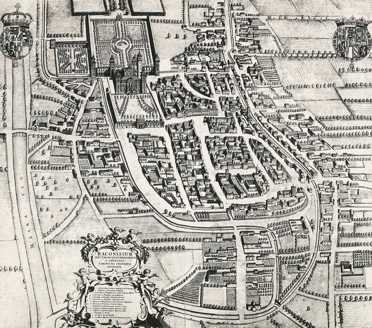 Kart over Racconigi, gravering av Joan Blaeu (1596-1673), Italia av Joan Blaeu