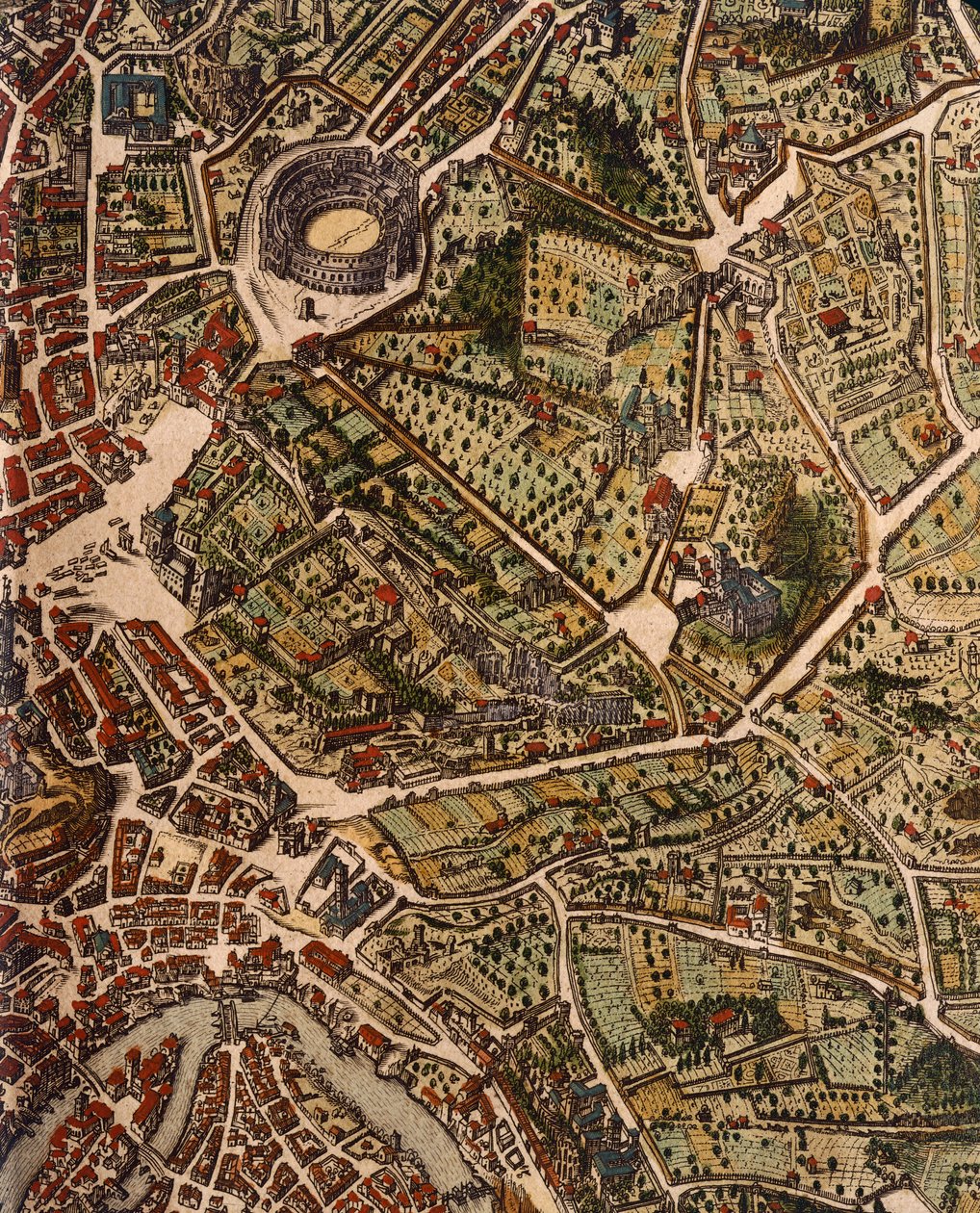 Kart over Roma, av Joan Blaeu (1596-1673), trykk fra Theatrum Civitatum et Admirandorum Italiae, ad Aevi Vetis et Present Temporis Faciem Expressum, Italia av Joan Blaeu