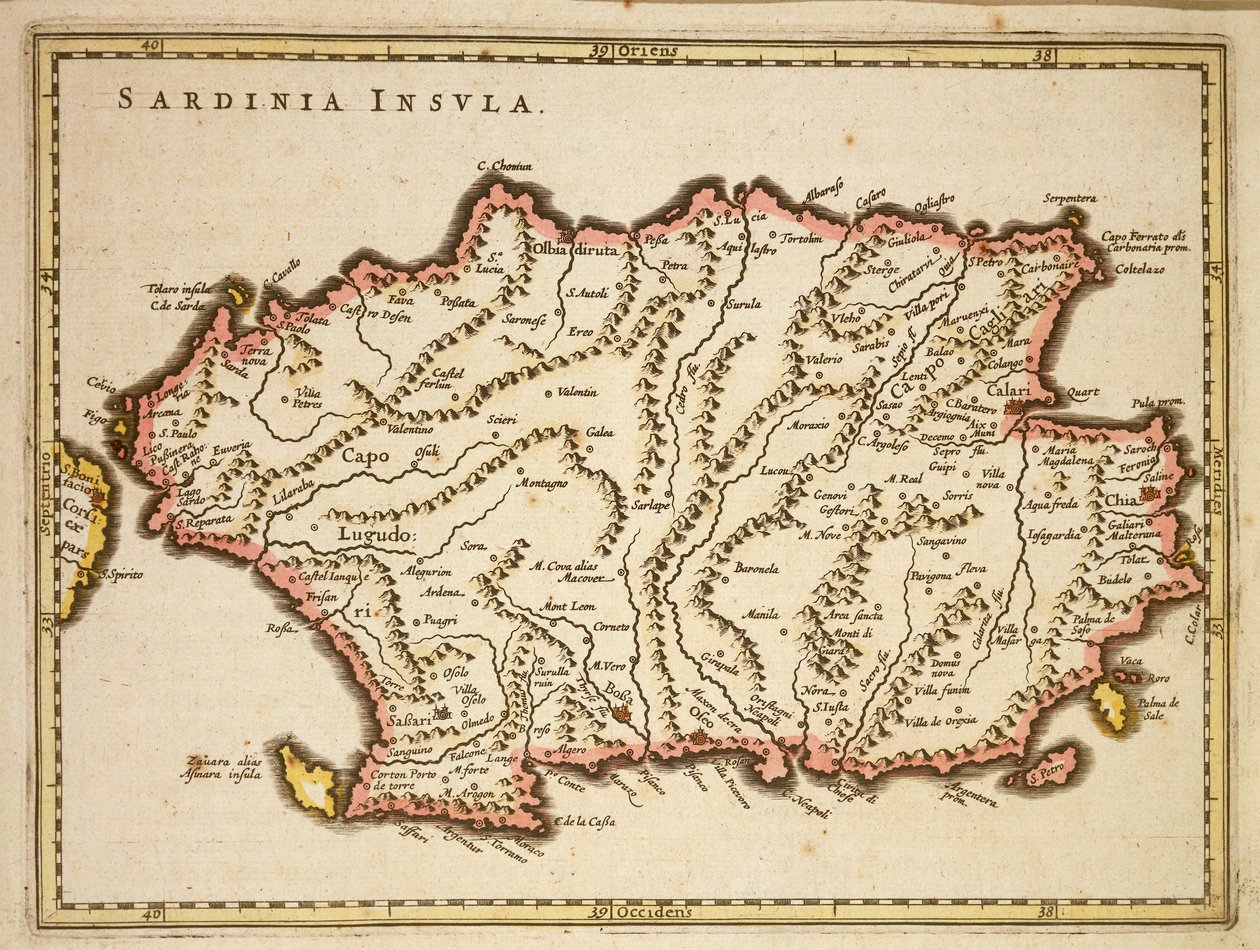 Kart over Sardinia-regionen, av Joan Blaeu av Joan Blaeu