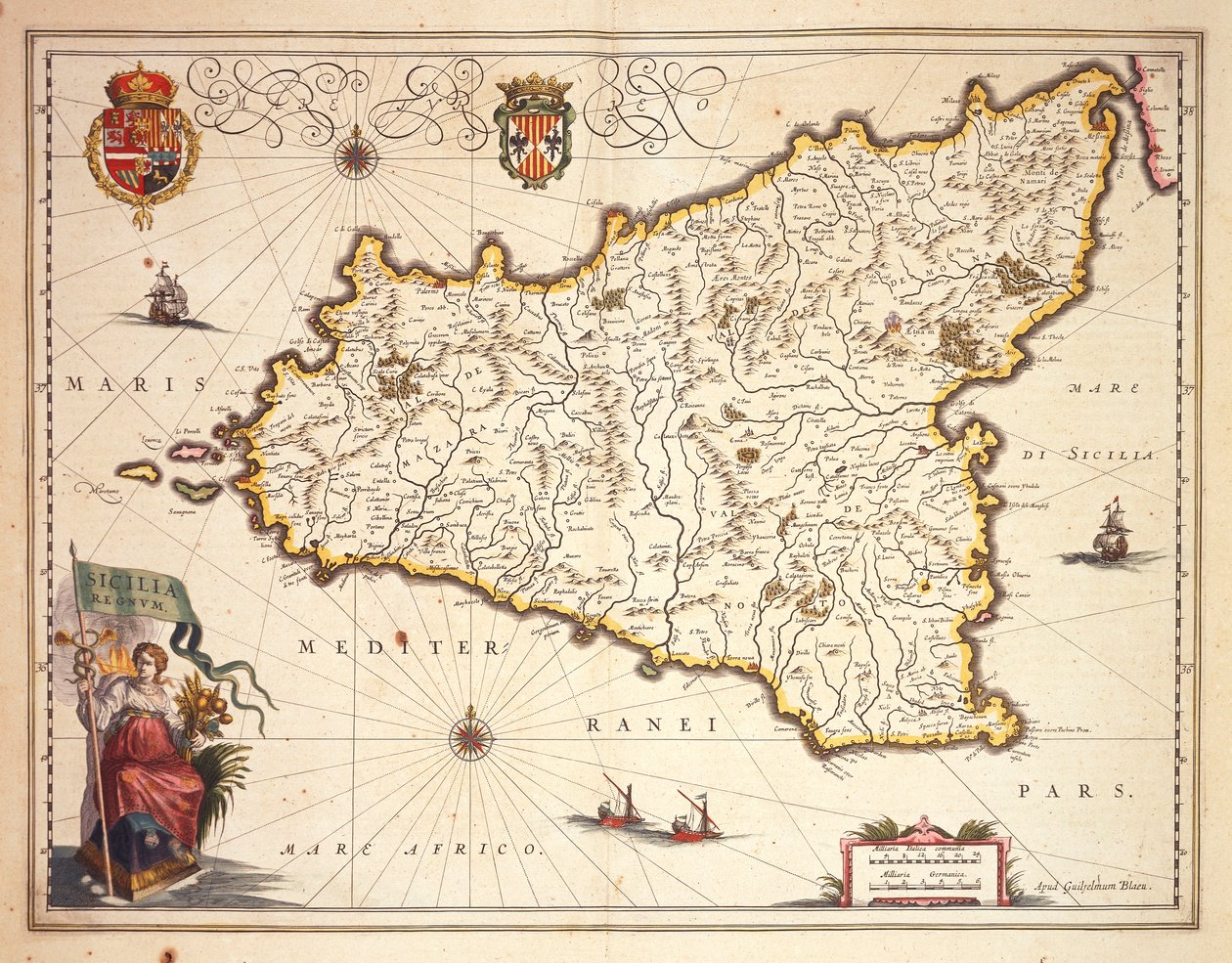 Kart over Sicilia-regionen, av Joan Blaeu av Joan Blaeu