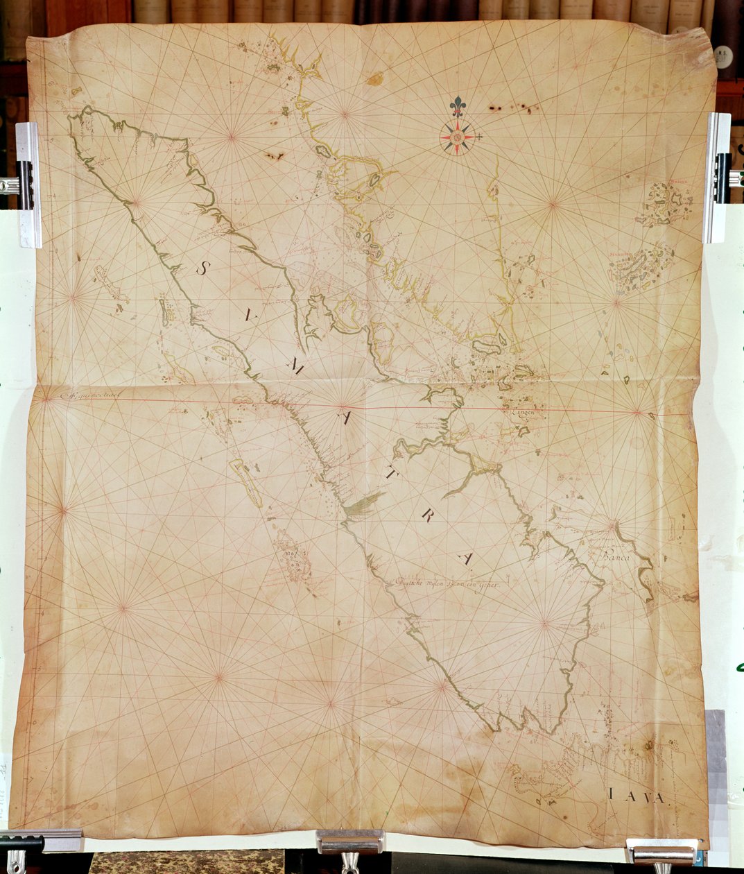 Ms 1288 Chart of Sumatra, 1653 (penn, blekk og vask på papir) av Joan Blaeu