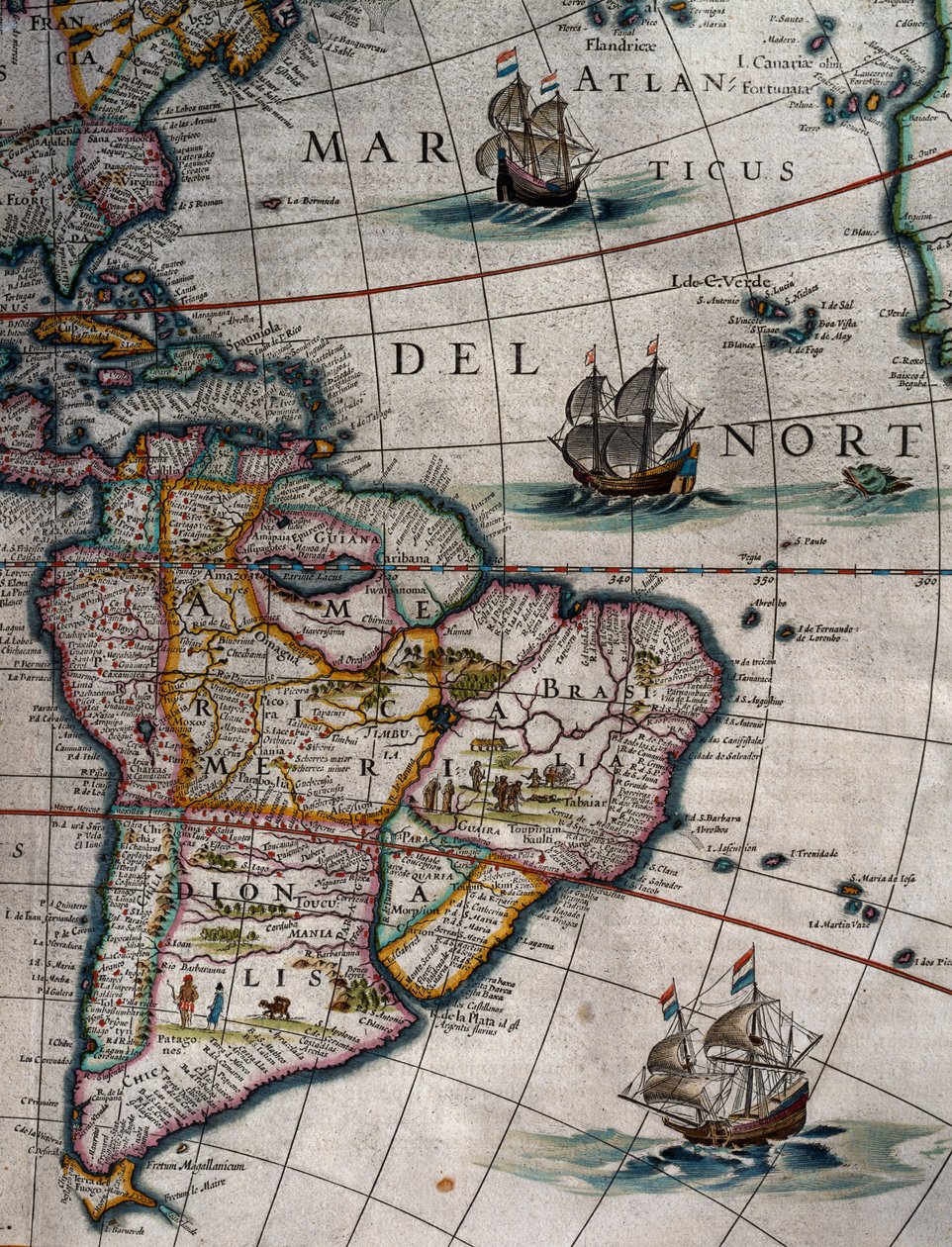 Nord-Atlanteren og Sør-Amerika, bind XI, Atlas Maior, av Joan Blaeu (1596-1673), kobberstikk, Amsterdam av Joan Blaeu