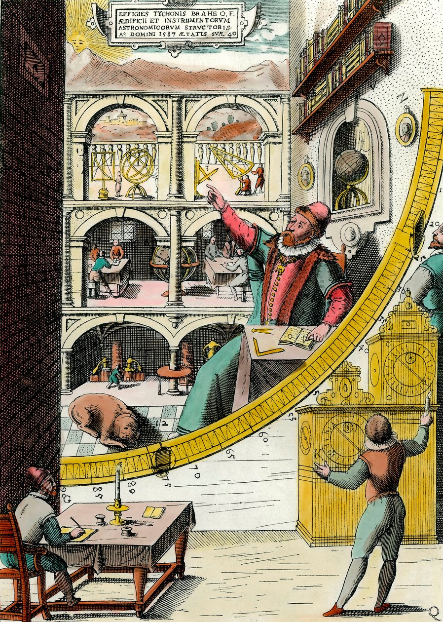 Representasjon av Tycho Brahe (1546-1601), dansk astronom i hans observatorium Gravering fra "Atlas Major Ssive et cosmographia Blavania labore et sumptibus" av Johannes Blaeu (1598-1673). 17. århundre. Paris, dekorativ kunst av Joan Blaeu