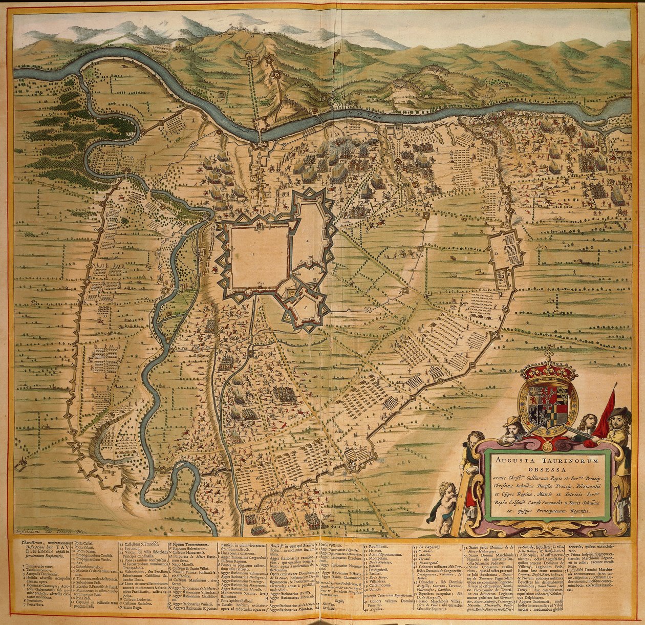 Beleiringen av Torino i 1639, fargegravering fra Theatre Sabaudiae av Joan Blaeu, trykt i Italia av Joan Blaeu