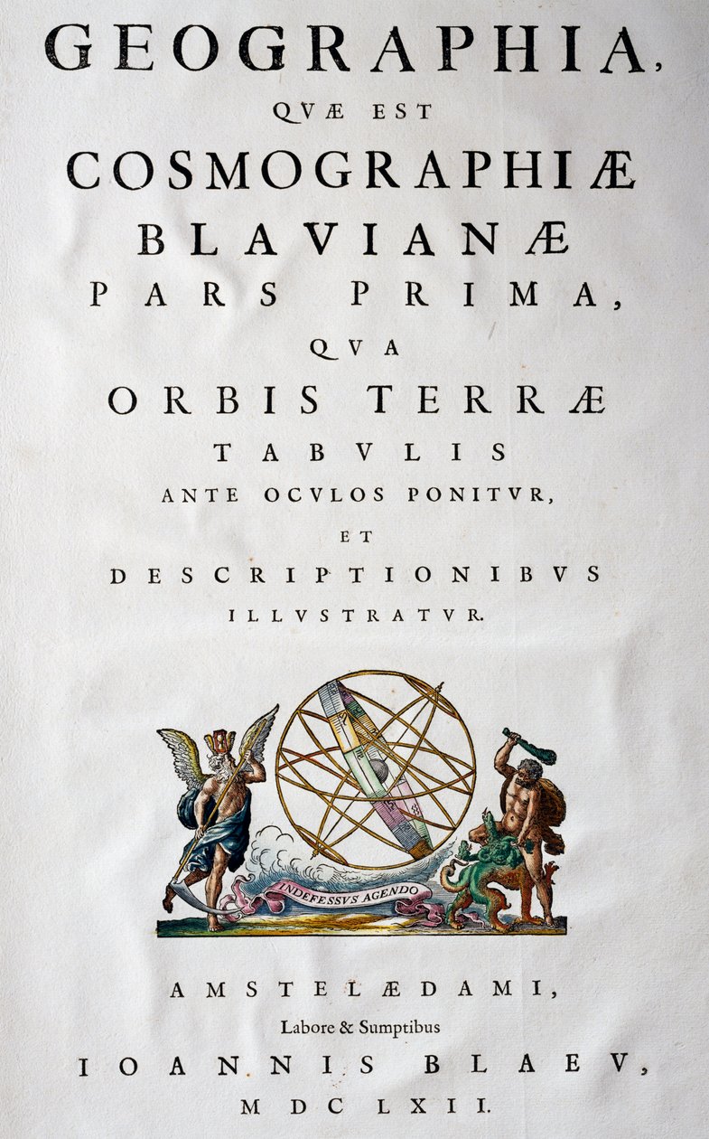 Tittelside til del I, Atlas Maior, atlas i 11 bind, av Joan Blaeu (1596-1673), kobberstikk, 57,5x39 cm, Amsterdam av Joan Blaeu