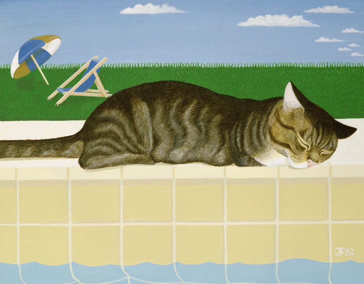 Tabby katt ved et basseng av Joan Freestone