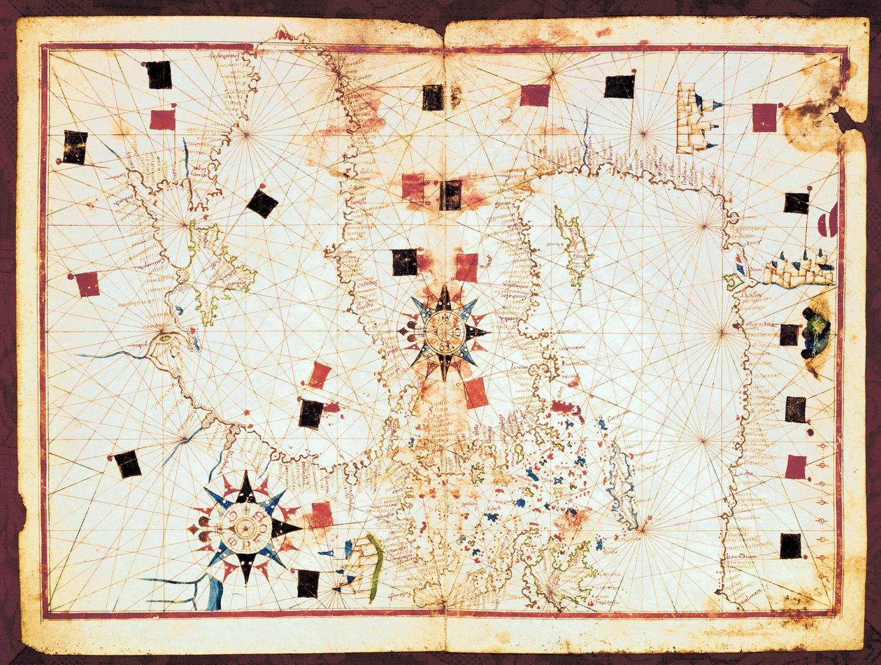 Kart over den østlige delen av Middelhavet og Svartehavet, manuskript av et portolan-atlas fra 1500-tallet (manuskript) av Joan Martines