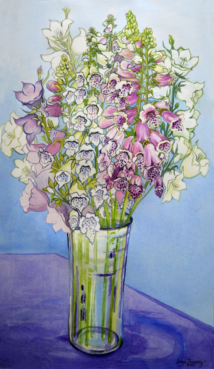 Foxgloves and Campanulas, 2005 av Joan Thewsey