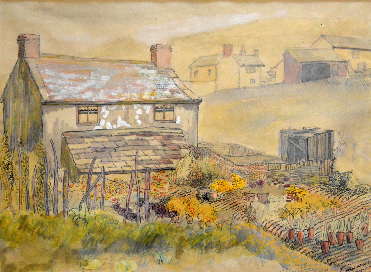 Moorland Cottage, 2014 (penn, blekk og akvarell) av Joan Thewsey