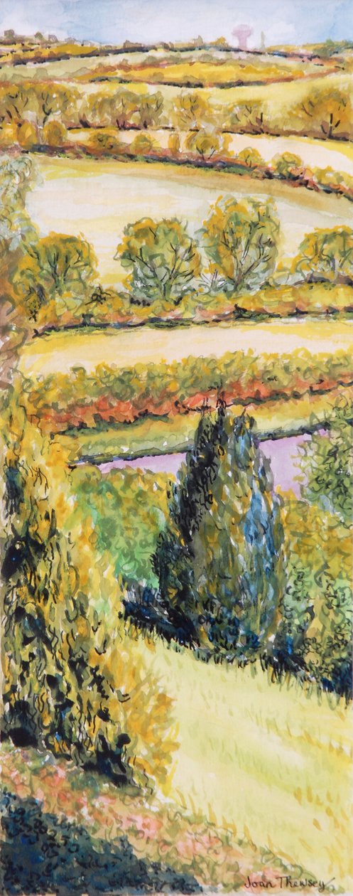 Suffolk Landscape, utsikt fra frontvinduet, 2000 av Joan Thewsey