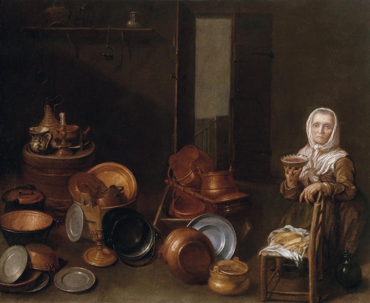 Kjøkkeninteriør med en gammel dame av Joannes de Cordua