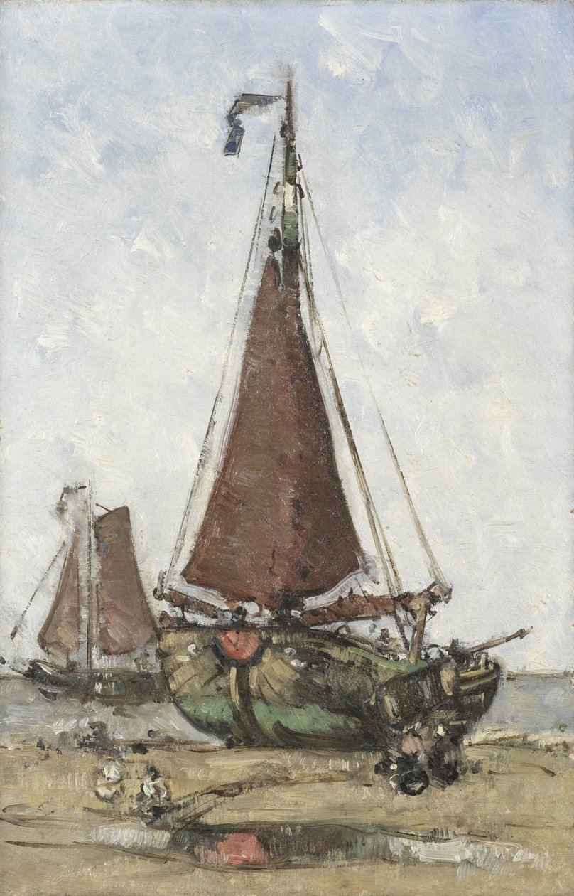 Bløff-buet fiskebåt på stranden av Joannes Barnardus Antonius Maria Westerwoudt