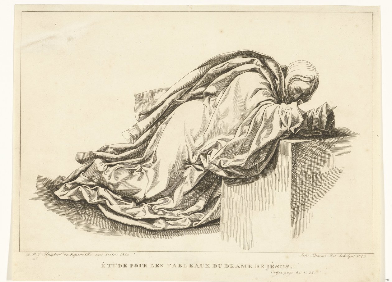Geknielde figur Studie for maleriene av Jesu drama (tittel på objekt) av Joannes Bemme