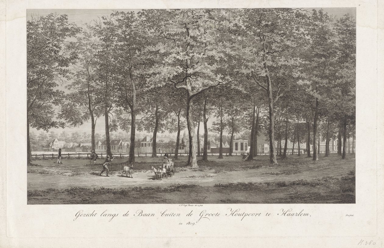 Utsikt over Baan i Haarlem Baan utenfor Groot Houtpoort i Haarlem i 1809 (tittel på objekt) av Joannes Pieter Visser Bender