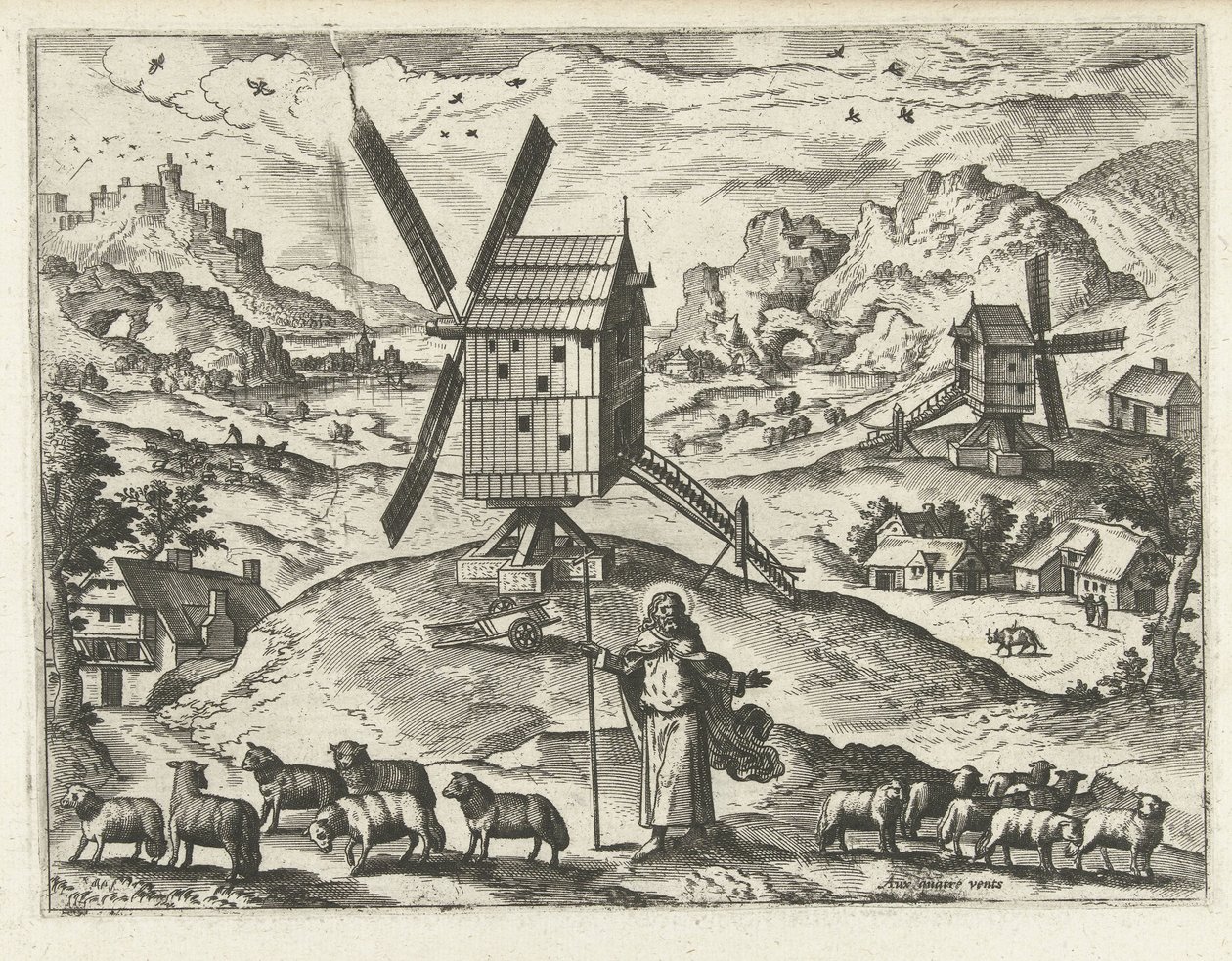 Landskap med Kristus som god hyrde Landskap, sjølandskap og fantasifulle bylandskap (serietittel) av Joannes van Doetechum (I) (attributed to)