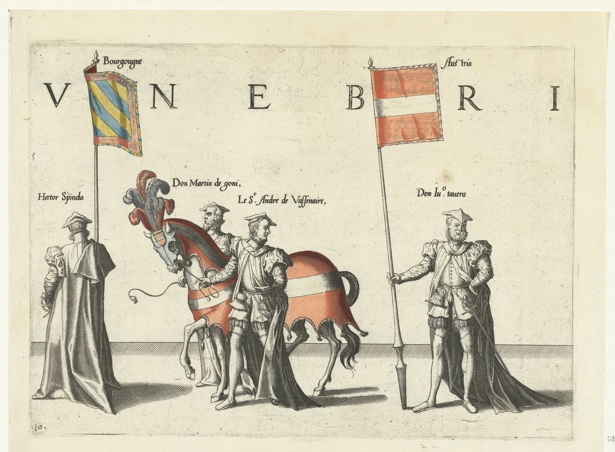 En del av prosesjonen, nr. 10 Funeral Procession of Emperor Charles V, 1558 (serietittel) av Joannes van Doetechum (I)