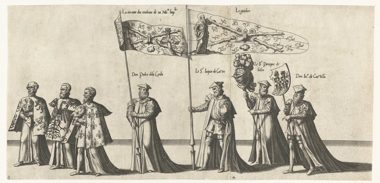 Deel van de optocht, nr. 3 i 4 Begrafenisoptocht van keizer Karel V, 1558 (serietittel) Den storslåtte og overdådige begravelsespumpen, fremført ved begravelsen og begravelsen til den meget store og meget seirende keiser Charles Fifth, feiret i byen Bru av Joannes van Doetechum (I)