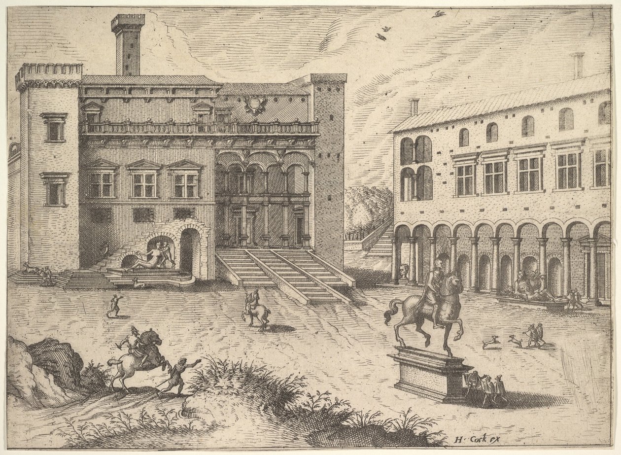 Utsikt over Campidoglio på Capitoline Hill, fra serien Operum antiquorum romanorum, 1562 av Joannes van Doetecum