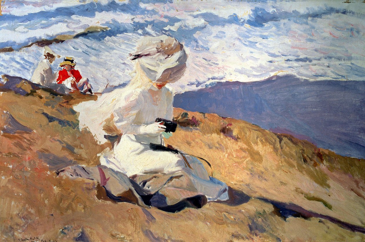 På stranden i Biarritz, 1900-tallet (olje på lerret) av Joaquin Sorolla