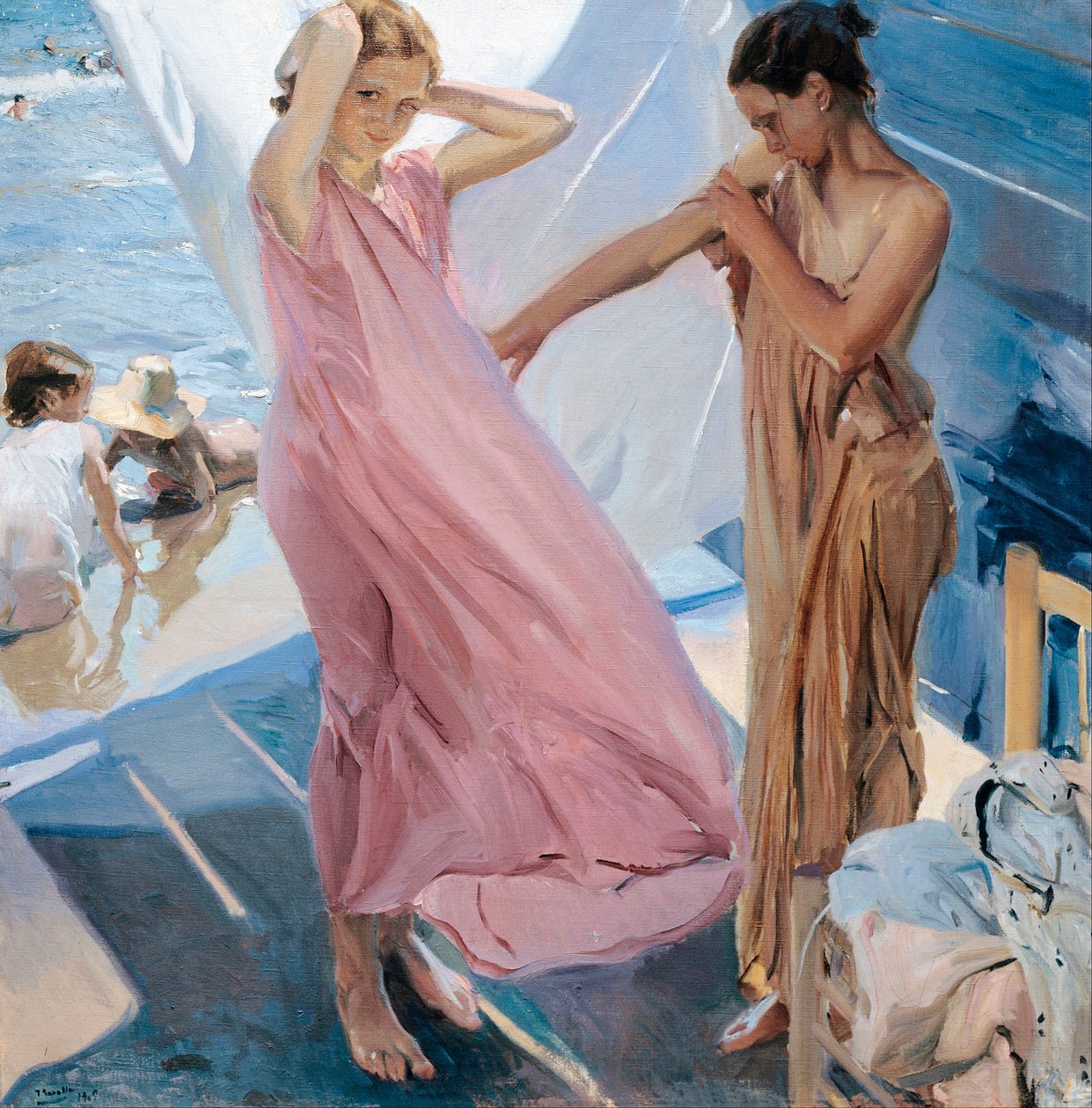 "After the Bath" (After the Bath) to unge jenter skifter etter å ha badet i sjøen Maleri av Joaquin Sorolla y Bastida (1863-1923) - 1909 - Olje på lerret - Museo Sorolla Madrid av Joaquin Sorolla y Bastida