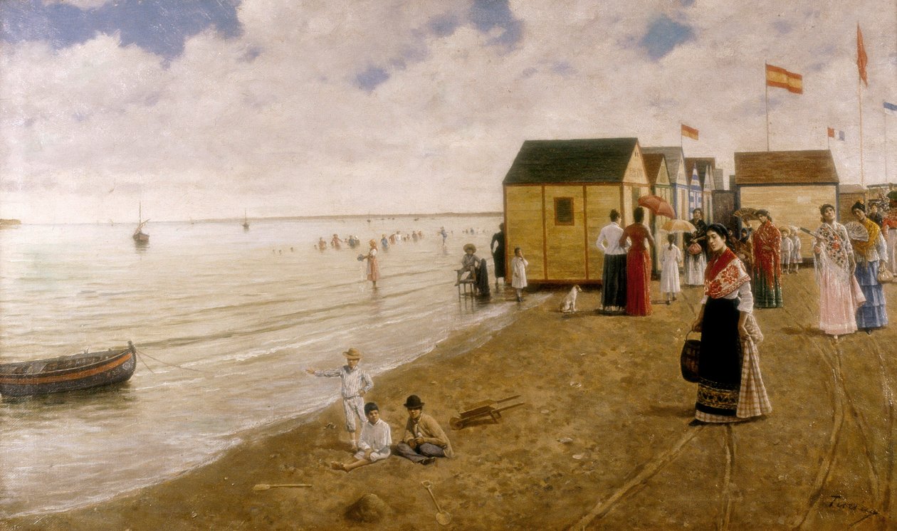 Stranden i Sanlucar de Barrameda Maleri av Joaquin Turina Sand (1847-1903) Privat samling. av Joaquin Turina Arenal