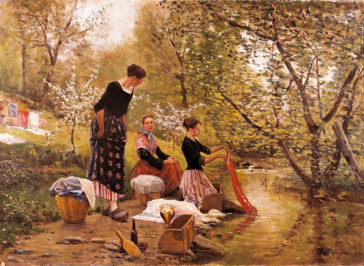 "The Washerwomen"-maleri av Joaquim Vayreda i Vila (1843-1894). 1883 av Joaquin Vayreda